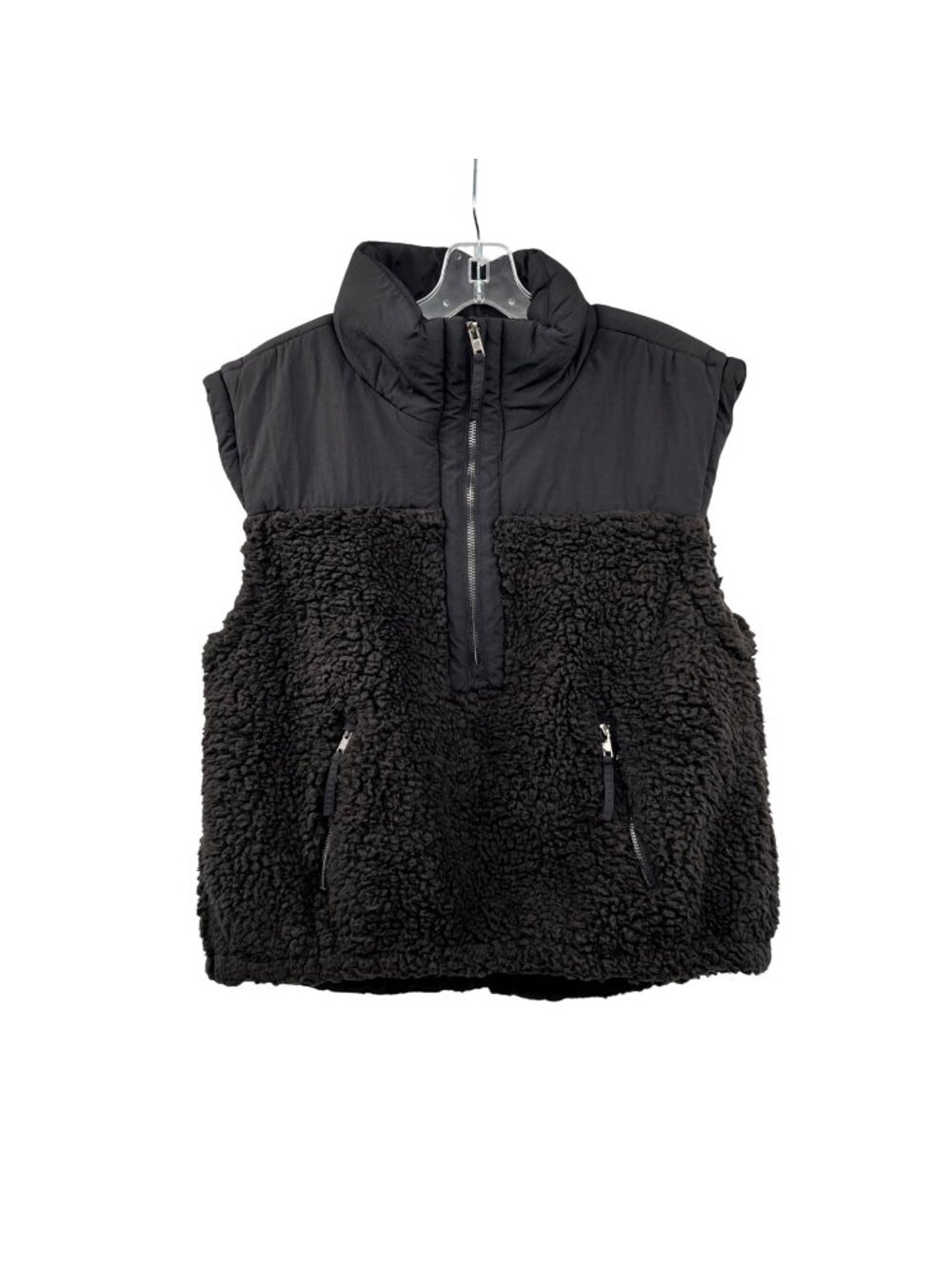 Blu Ivy Womens Sherpa Pullover Vest 1/2 Zip Black Size Small Pockets